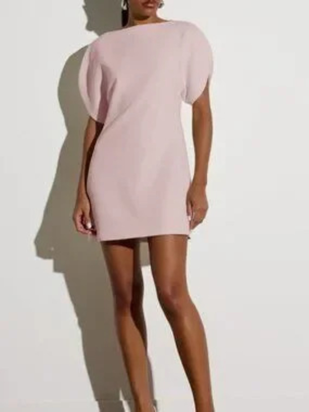 Baby Pink Elegant Women's Structured Cape-Sleeve Mini Dress